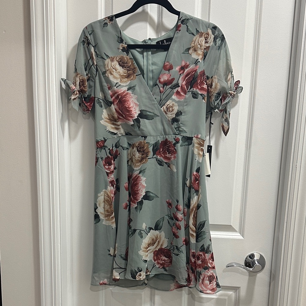 Lulu's Floral Wrap Blouse - Green and Red